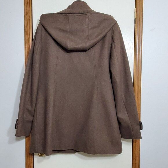 Laundry by Design Womens Large Hooded Wool Blend Toggle Front Duffle Coat Brown - Picture 3 of 12